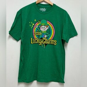 Tee-Luv Green Men's Lucky Charms 'Feeling Lucky?' Leprechaun Rainbow T-Shirt L